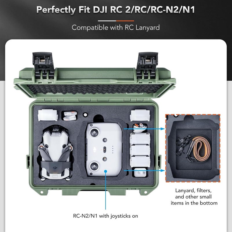 Lykus Titan MM410 Waterproof Hard Case (Green) for DJI Mini 4 Pro/Mini 3/Pro and DJI RC 2/RC/RC-N2/N1, Support 7 batteries and RC lanyard [CASE ONLY] - Image 3